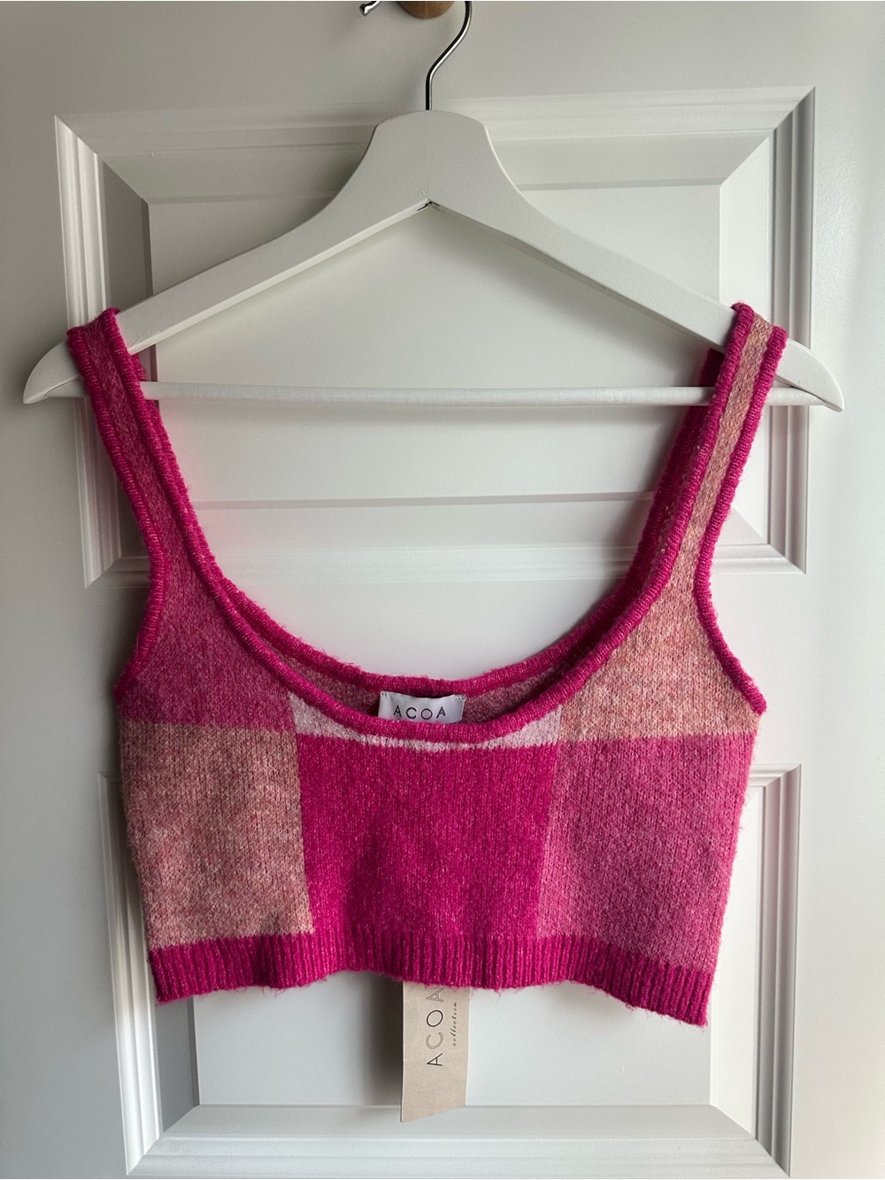 ACOA Pink Colorblock Knit Cropped Tank